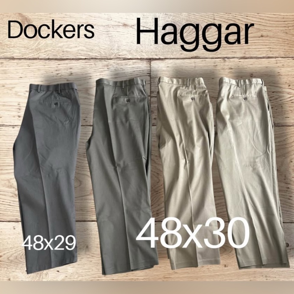 4 Mens Khaki Dress Pants 48x29 & 48x30 Dockers Haggar Excellent-Like New